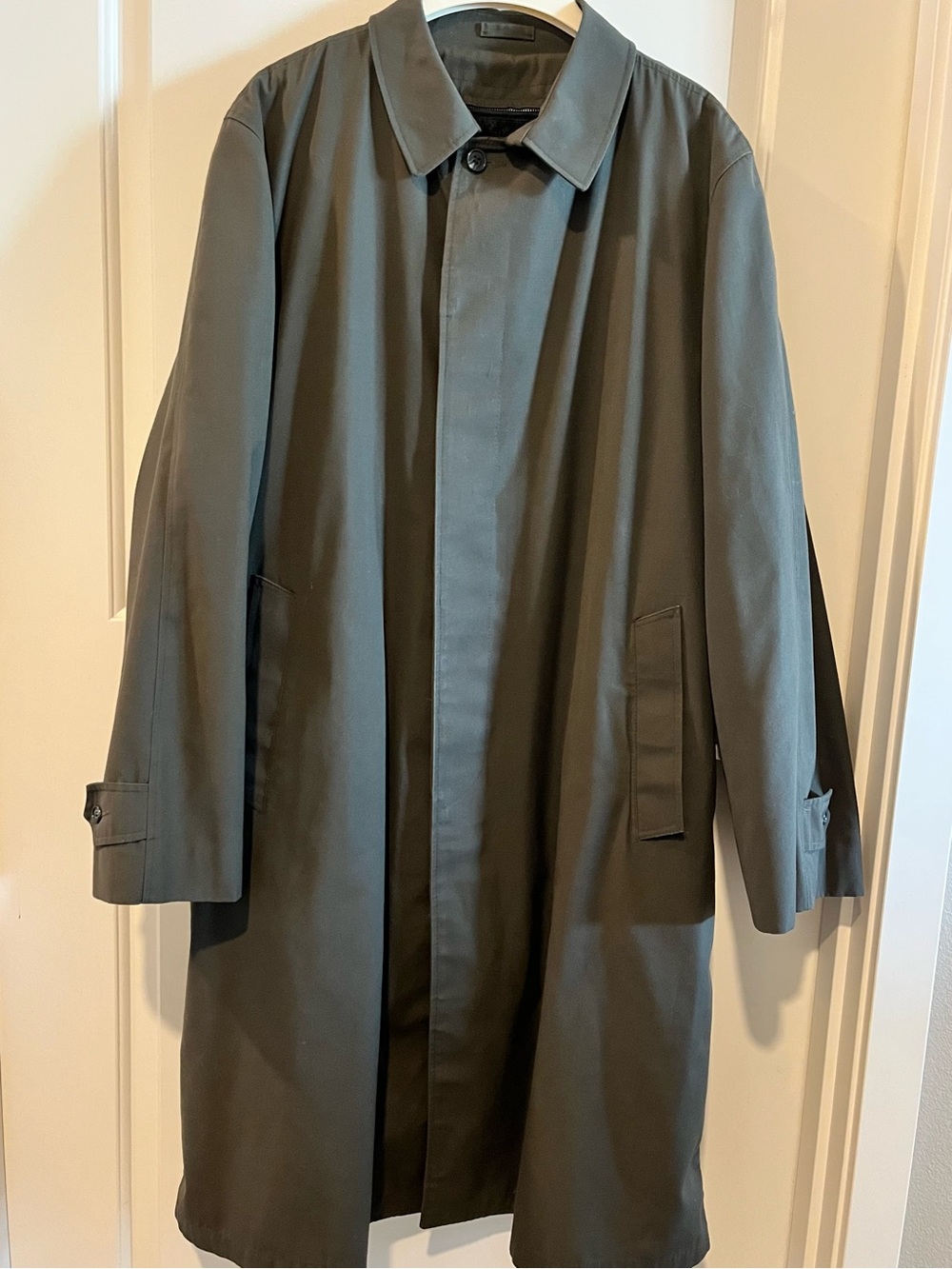 Vintage 1960s Sears Olive Trench Coat - Dark Olive Green Overcoat Washable